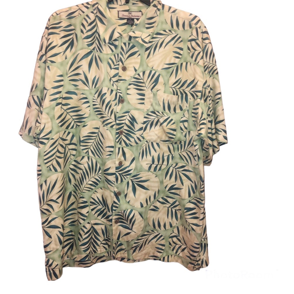 Tommy Bahama Silk Palm Leaf Hawaiian Print Button Up Shirt Medium